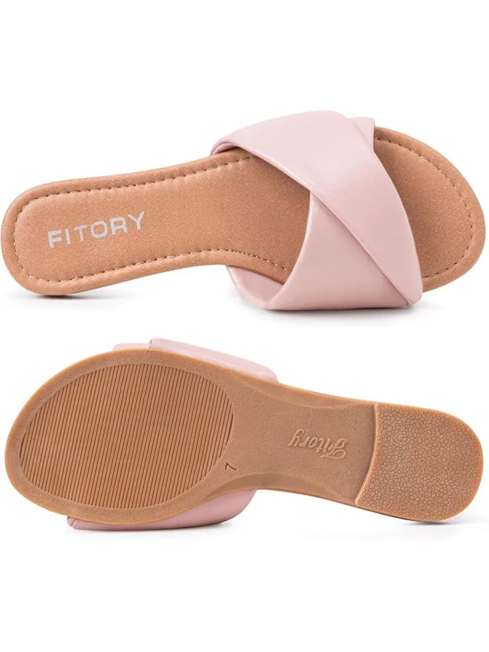 Women's Pink Flat Sandals Fashion Slides With Soft Leather Slippers Casual